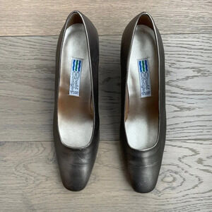 Arnold Churgin Almond Toe Leather 2.5" Heeled Shoes Metallic Grey/Green Sz 9.5N